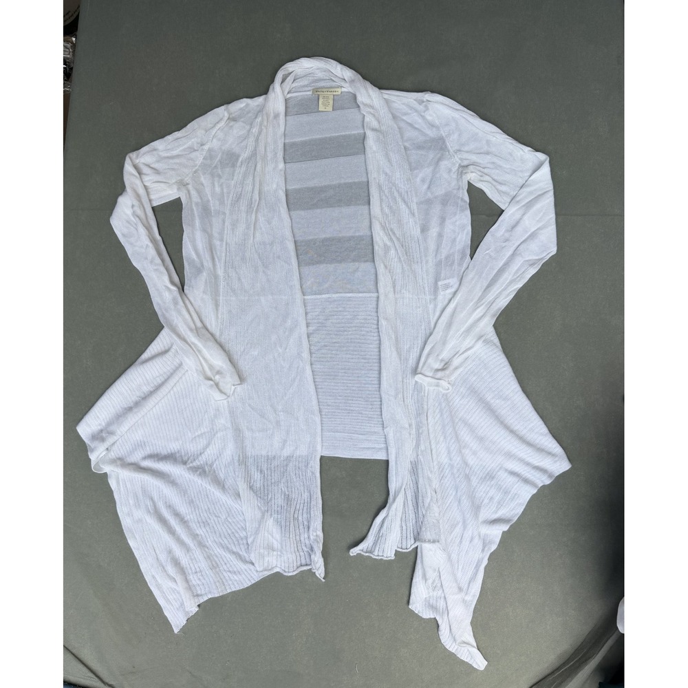White + Warren White Rayon Cotton Open Front Draped Waterfall Cardigan Small